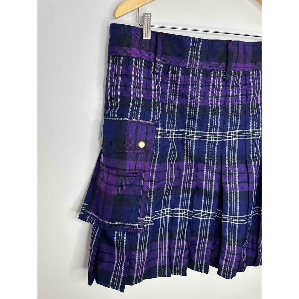 Five Rivers 5R Purple Plaid Utility Kilt Cargo Pockets Size 38 Cosplay Festival - Picture 9 of 14